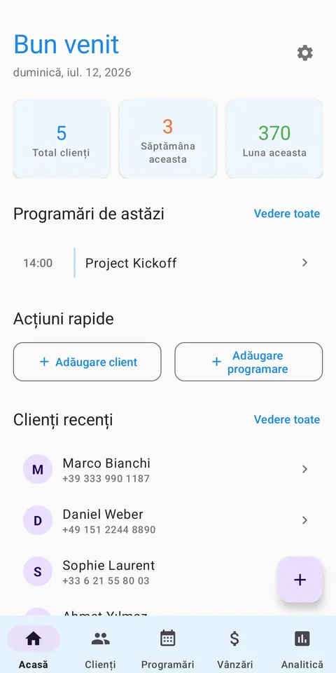 CRM: Clienți și Programări