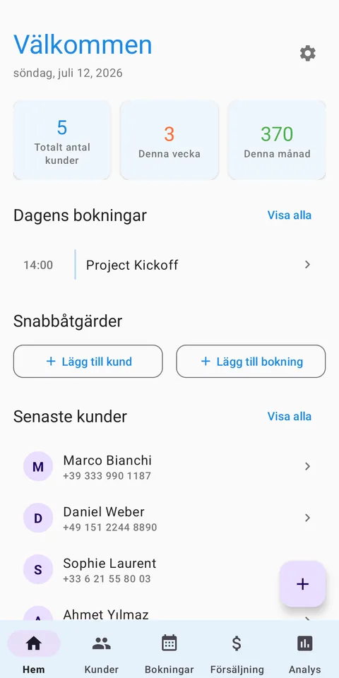 CRM: Kunder & Bokningar